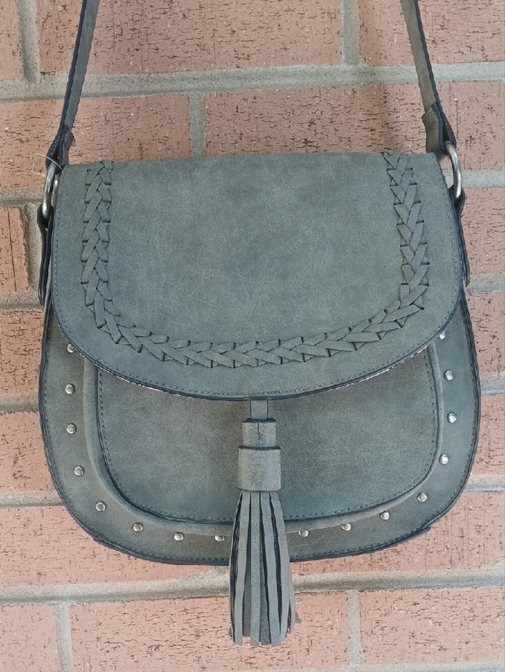Braided Flap Tassel Crossbody Bag in Grey - Picture 2 of 8